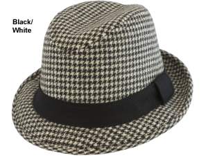 New York Houndstooth Center Dent Fedora Hat